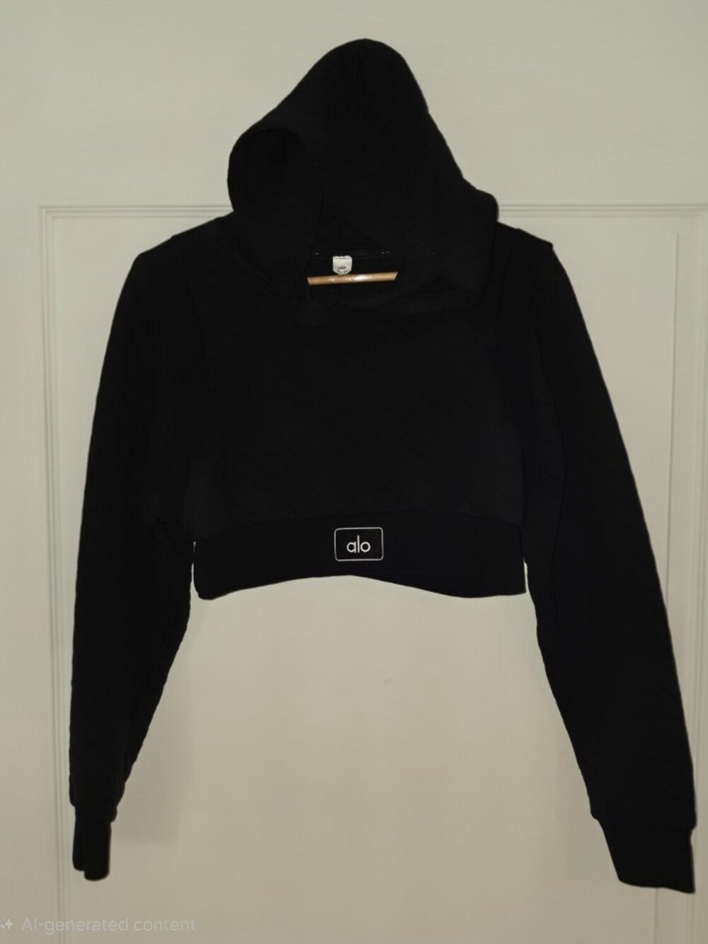 Alo Yoga Bae Cropped Pullover Hoodie Black Women XS Thumbhole Athleisure